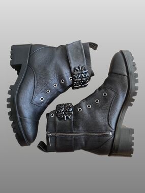 Lagerfeld Black Embellished Combat Boots